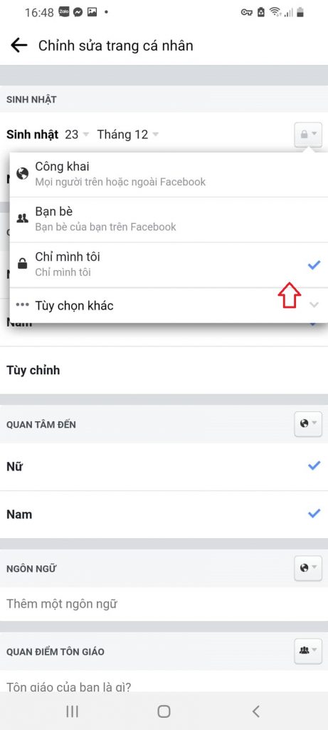 cách bật tắt thông báo sinh nhật trên facebook trên dien thoai di dong 8